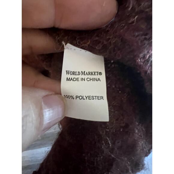 World Market Poncho fringe Cowl Neck Rust Orange Fall One size Geometric women - Picture 3 of 5